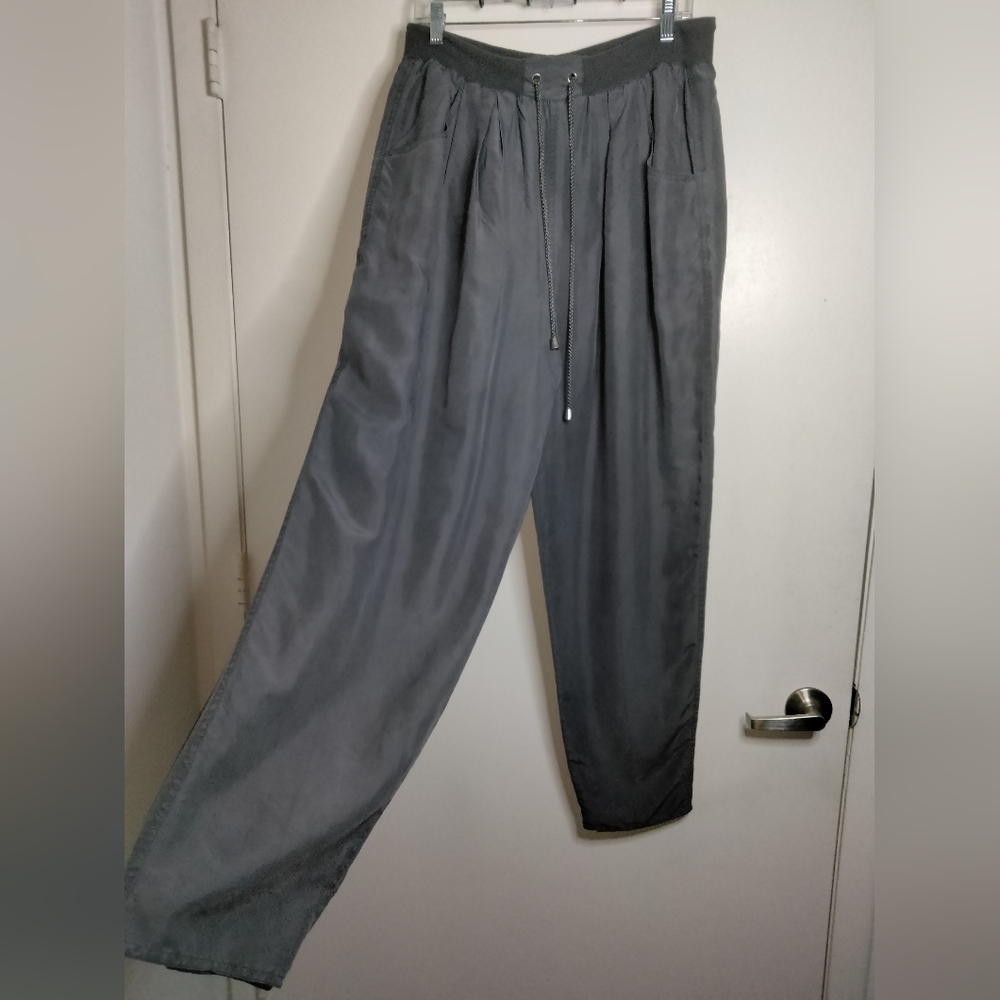 Debra DeRoo (Size L) Gray 100% Silk Drawstring Waist Slip Pocket Pull-on Joggers